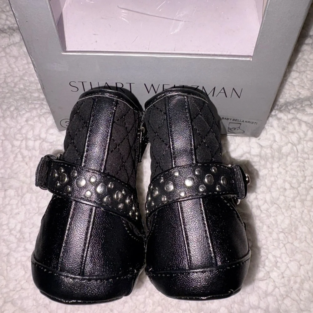 Stuart Weitzman Baby Bella Kristi Soft Infant Black Moto Boots Sz 3 NEW IN BOX